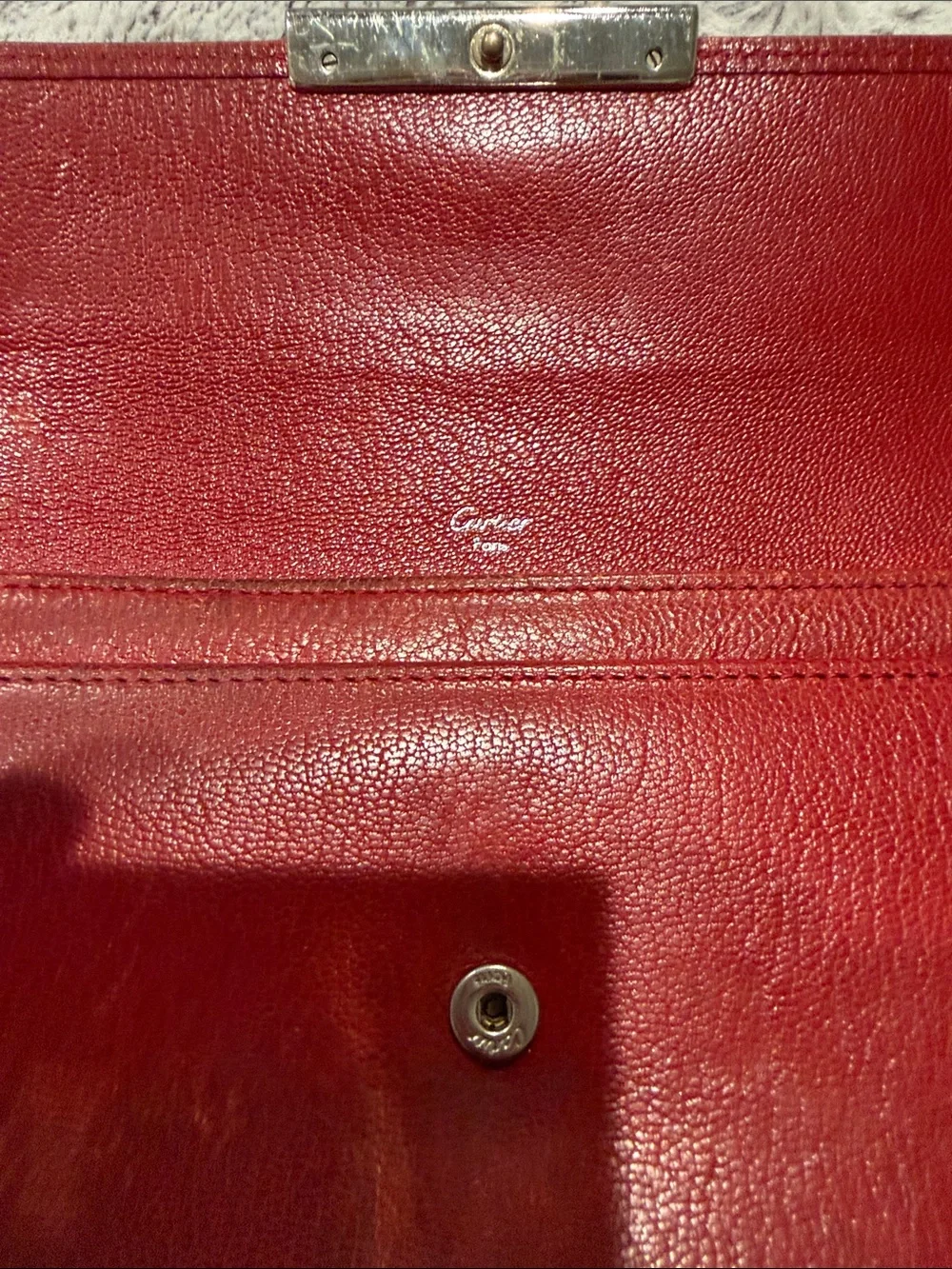 Cartier Red Leather Clutch with Silver-Tone Closure
